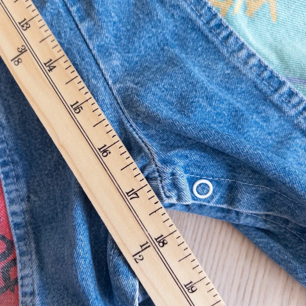 Vintage Cache-Cache Overalls Blue Denim Colorblock Question Print Kids 24 Months